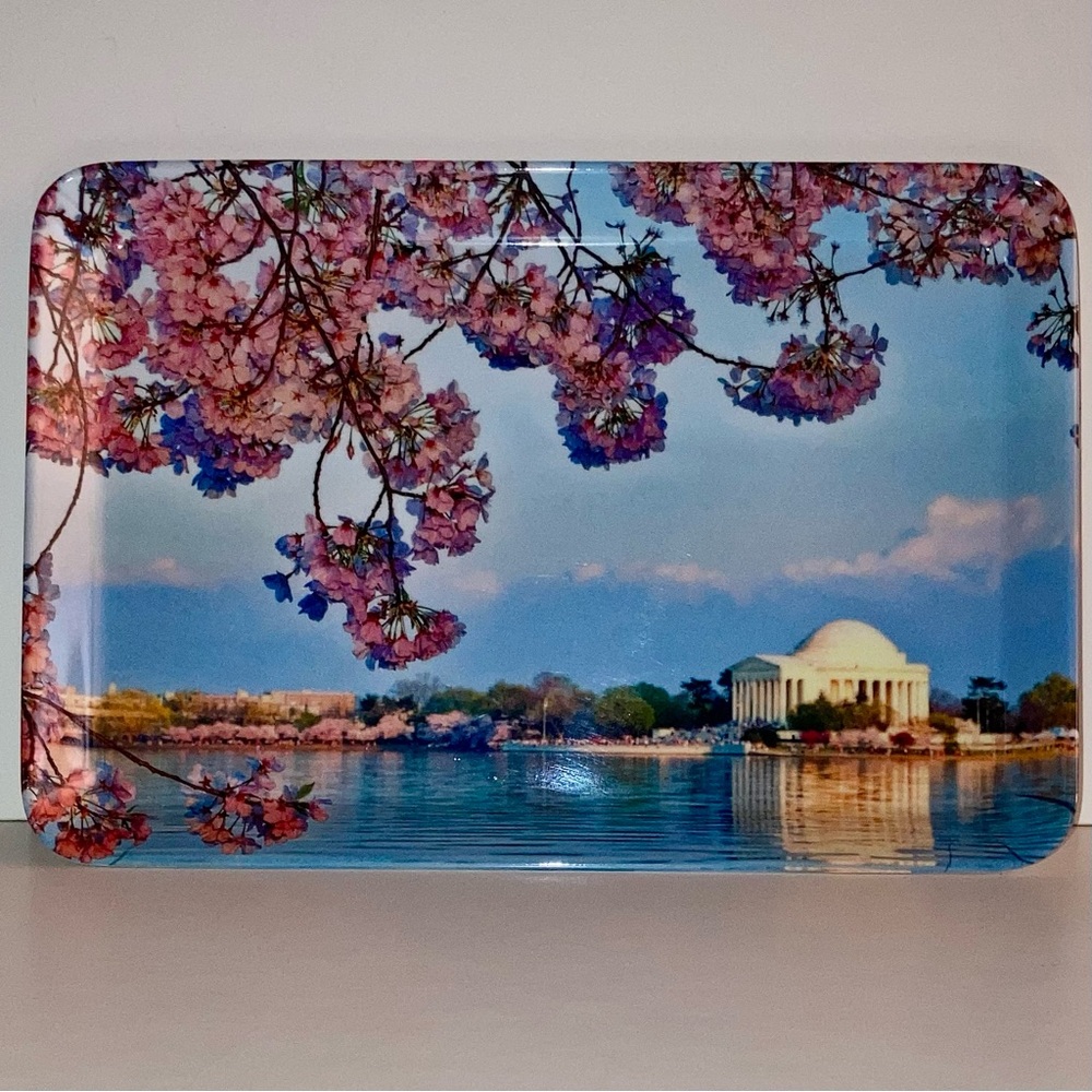 Washington DC Cherry Blossoms Summer Floral Patriotic July 4th Melamine Tray